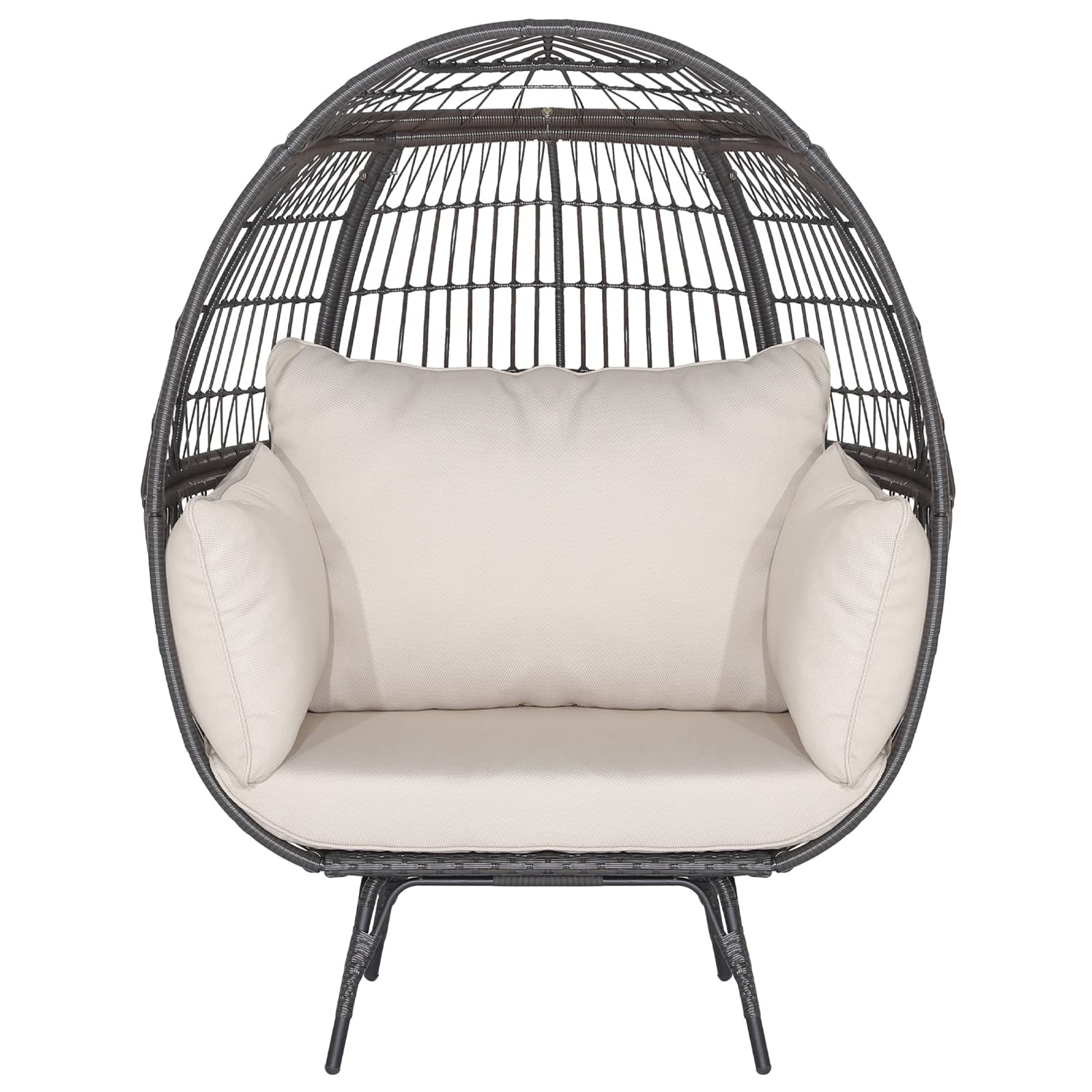Tangkula Oversized Wicker Egg Chair, Wicker Patio Basket Circle Lounge Chair w/Metal Stand & 4 Thick Cushions, 450 LBS Max Load